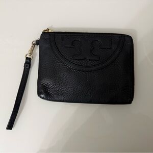 Black Leather Wristlet with Embossed Design